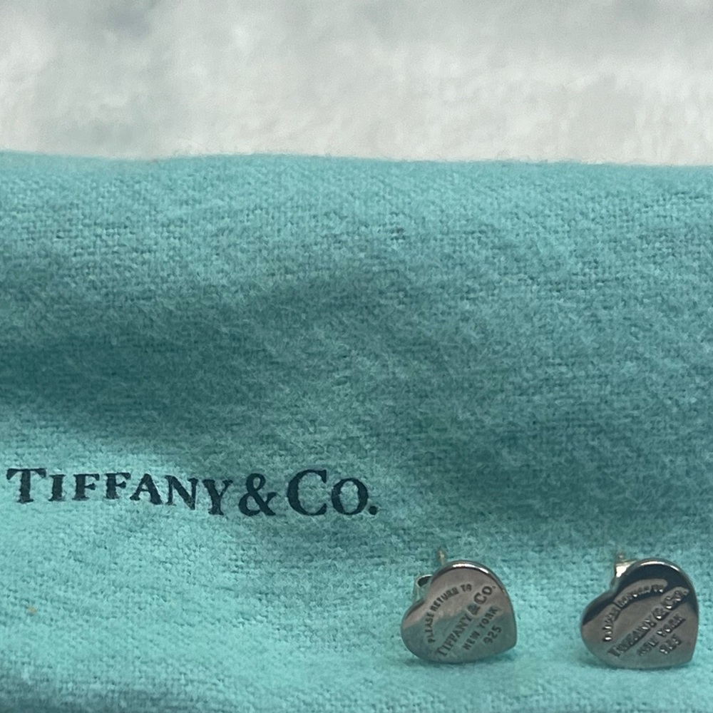 Return to Tiffany Heart Tag Stud Earrings; Silver Mini